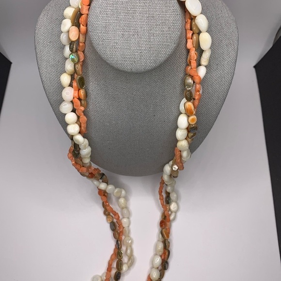 ♥️SALE! 3for$15 Vintage Twisted Triple-Strand Necklace Orange Cream 26” - Picture 2 of 5